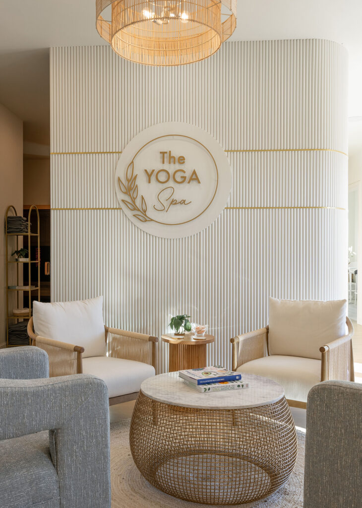 Cozy reception nook at The Yoga Spa emphasizing holistic health